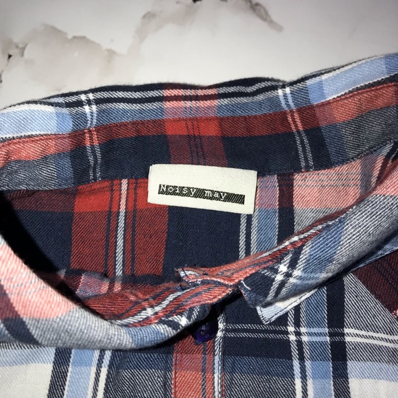 Noisy May Flannel Plaid Button Down Shirt Blue, Red and White Size Small - Picture 4 of 5